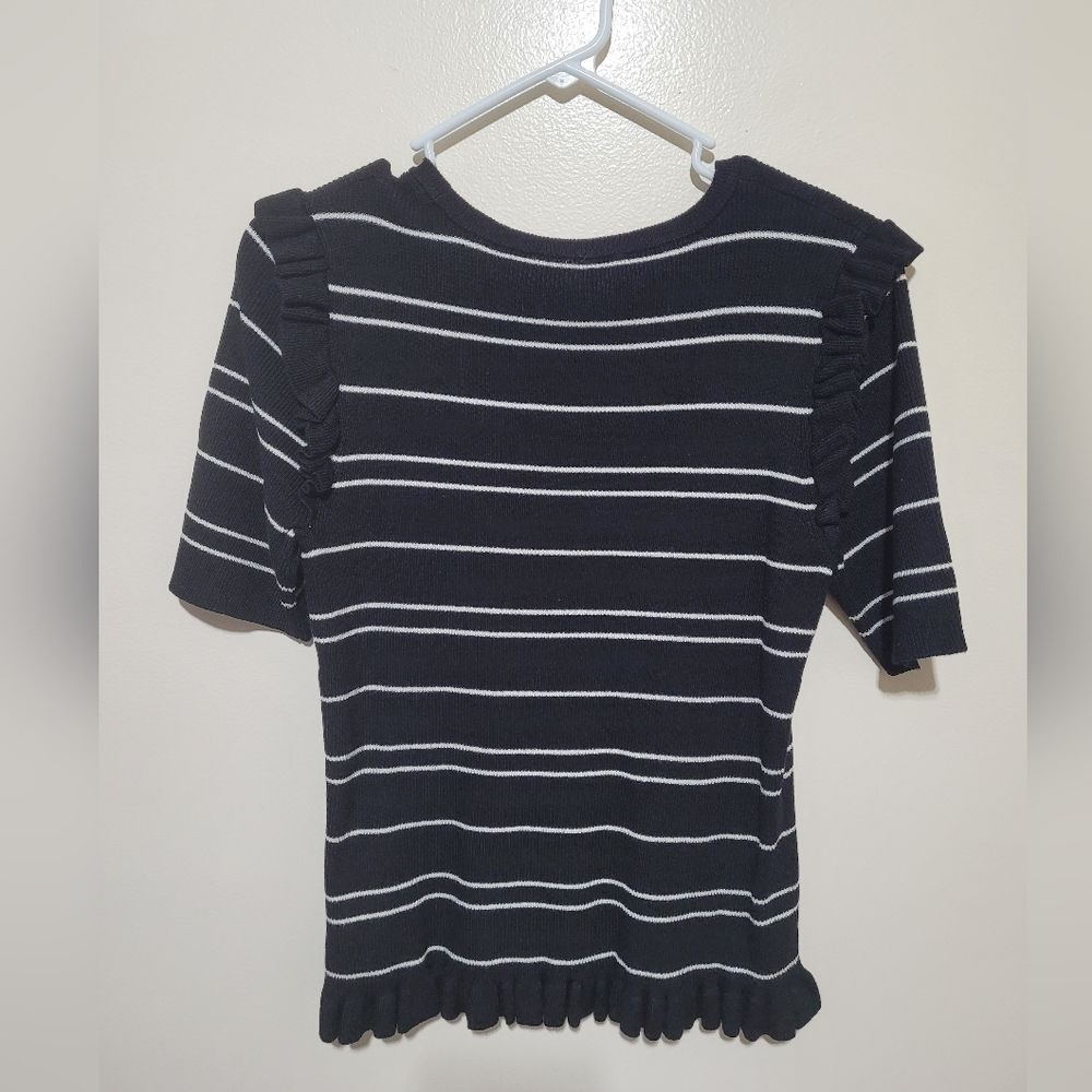 Laundry By Shelli Segal Striped Rib Ruffle Sweater - Picture 4 of 6